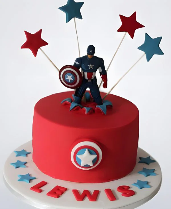 Красный торт Мстители Капитан Америка со звездами Фото