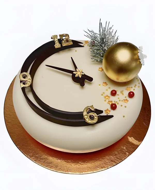 Круглый торт Часы с шаром и веточкой Фото