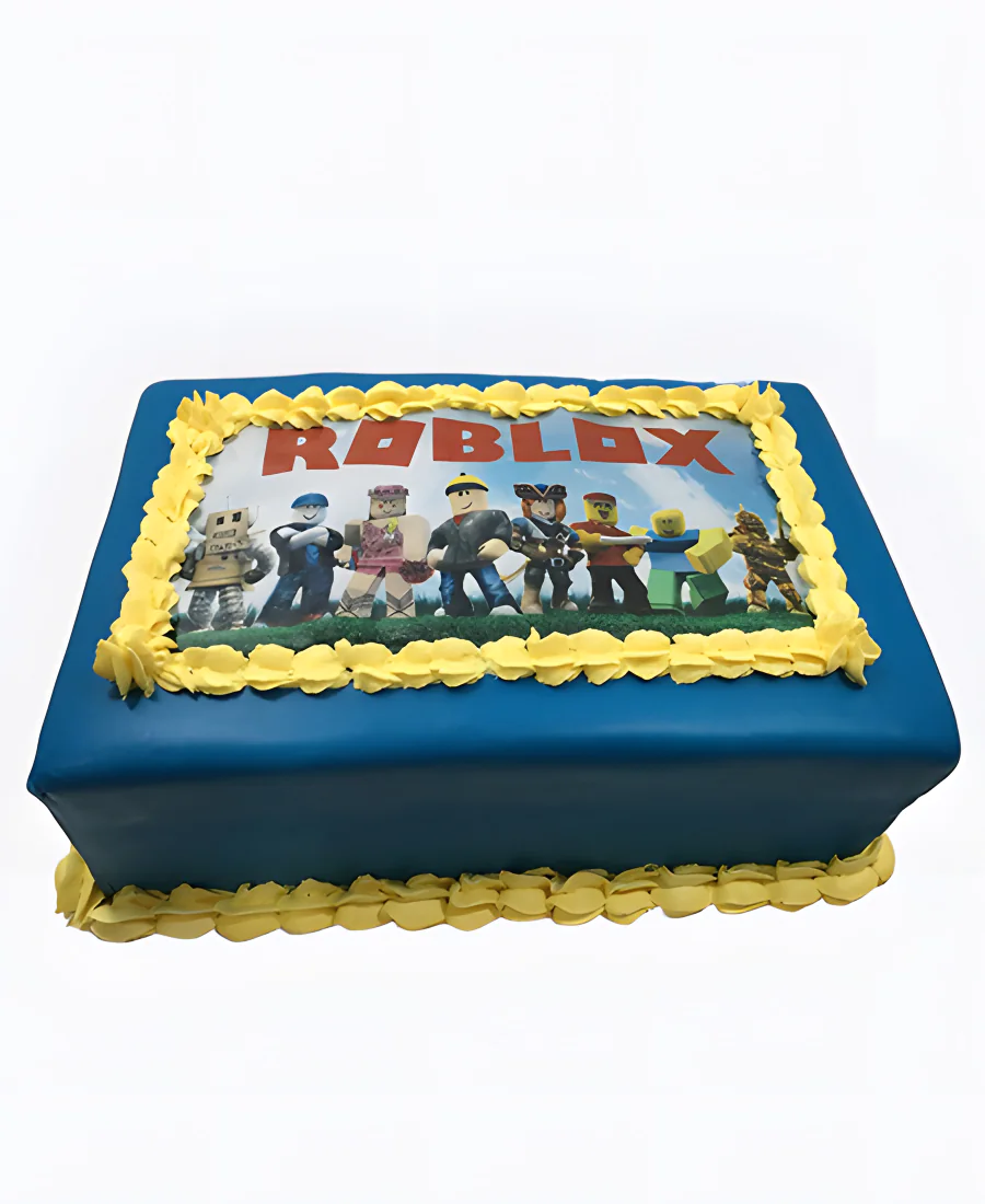 Прямоугольный торт Roblox с жёлтой рамкой Фото