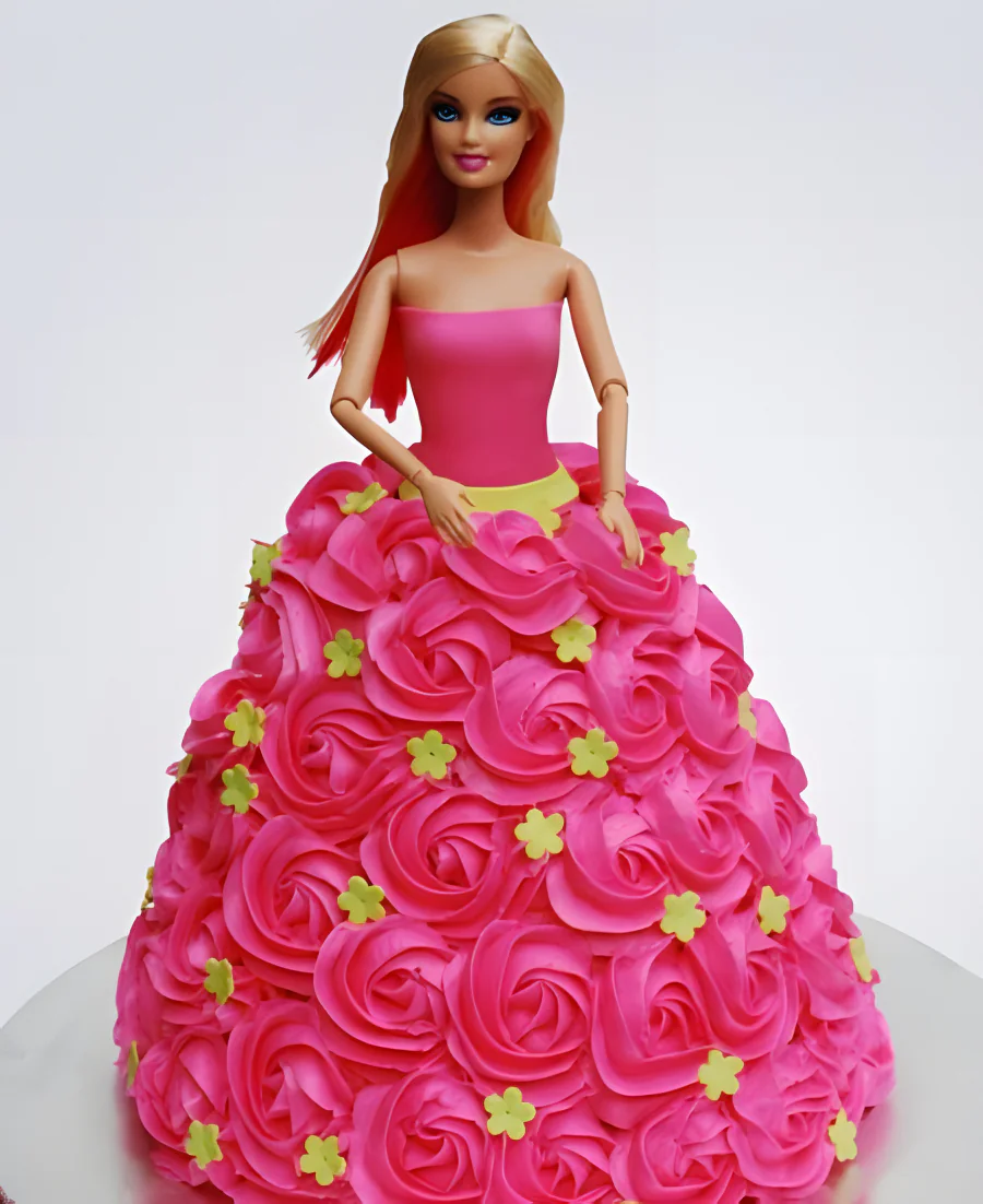 Торт Барби в ярко-розовом платье со звездочками Фото