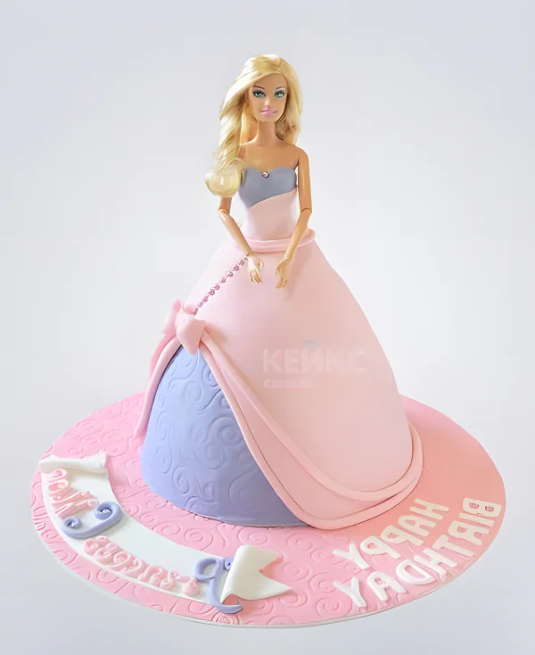 Торт Барби в розово-голубом платье Фото