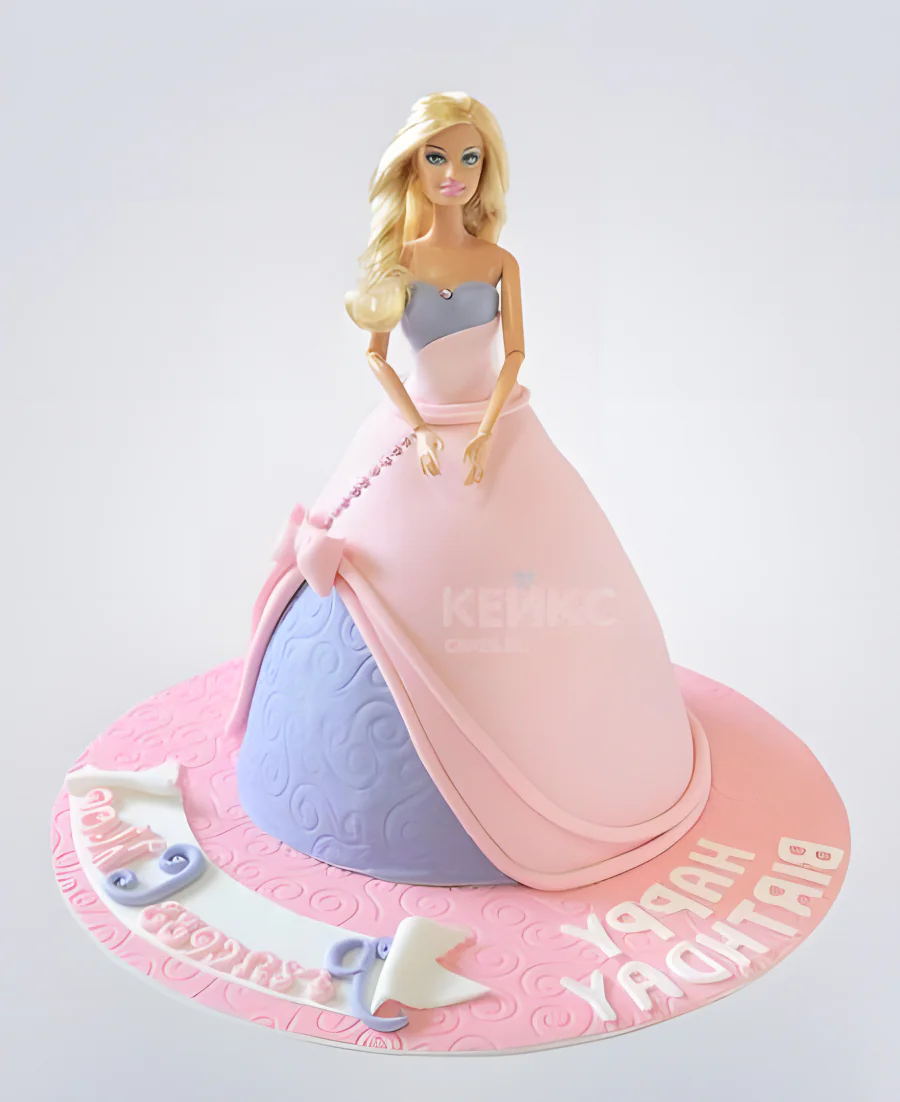 Торт Барби в розово-голубом платье Фото