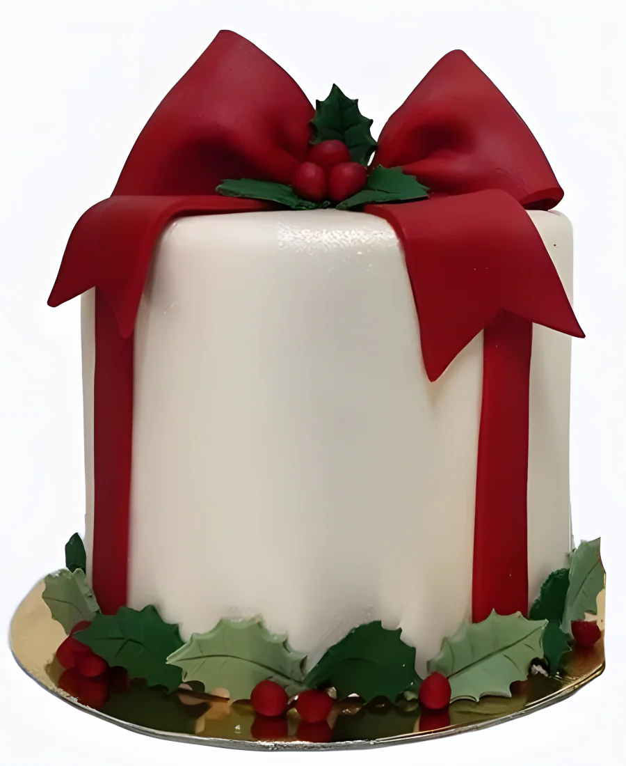 Торт Белый подарок с красным бантом Фото