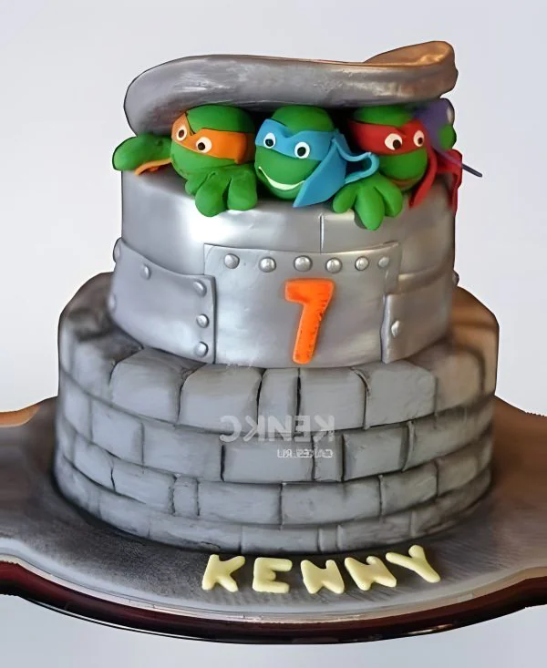 Детский тортик в виде люка с Черепашками ниндзя Фото
