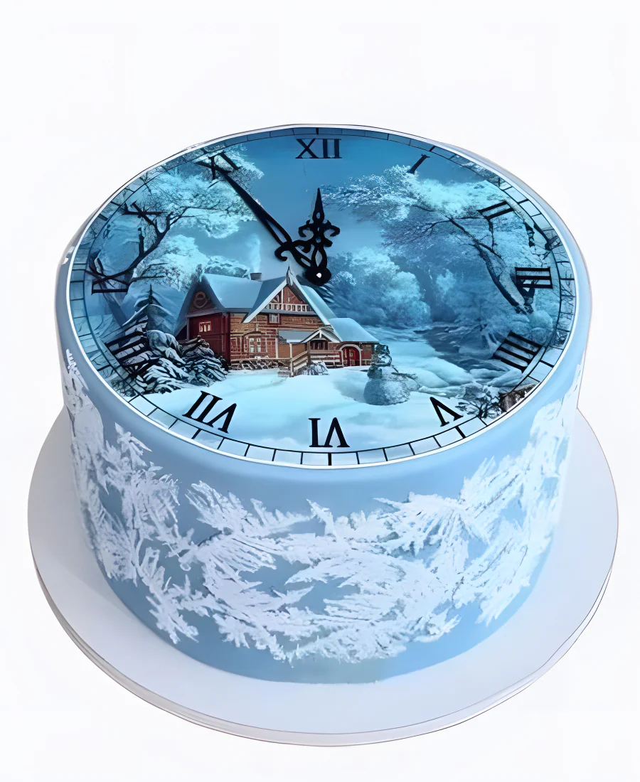 Торт Новогодние часы у лесного дома Фото