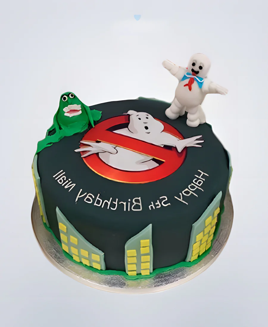 Черный торт охотники за привидениями с эмблемой Фото