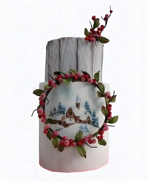 Торт Зимнее окно в деревню Фото