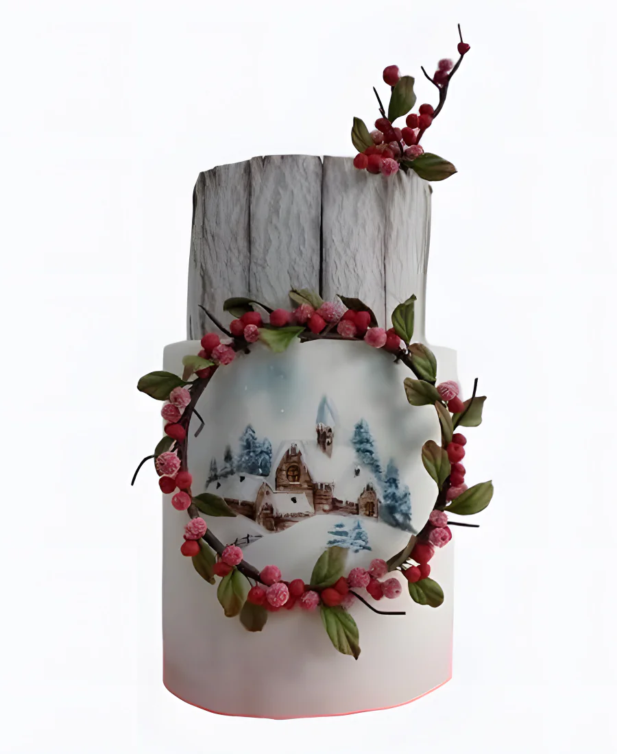 Торт Зимнее окно в деревню Фото