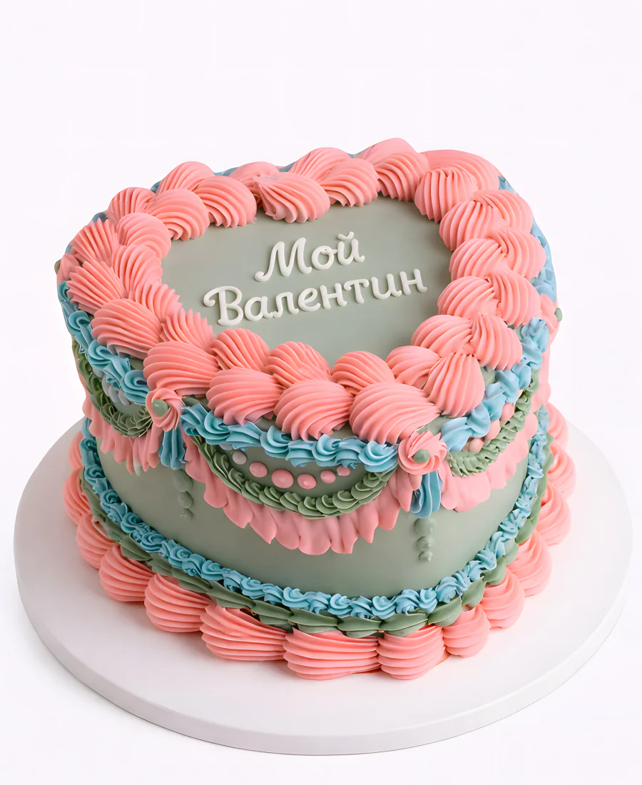 Розово-голубой торт на 14 февраля Фото