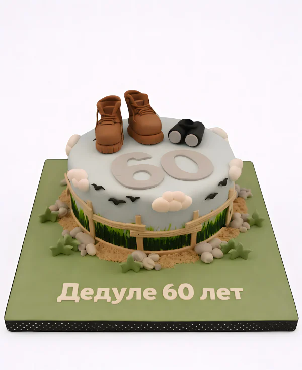 Торт для дедушки на 60 лет с цифрами и биноклем Фото