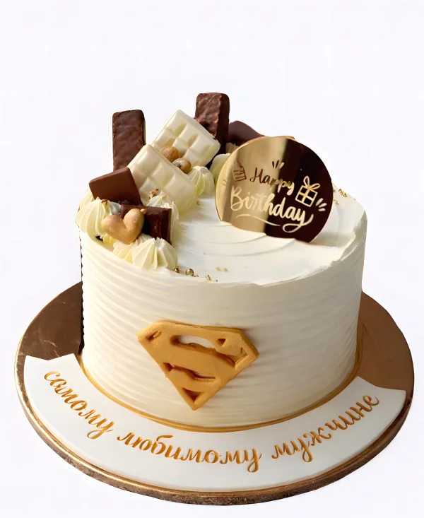Торт на юбилей мужу маленькими шоколадными плитками Фото