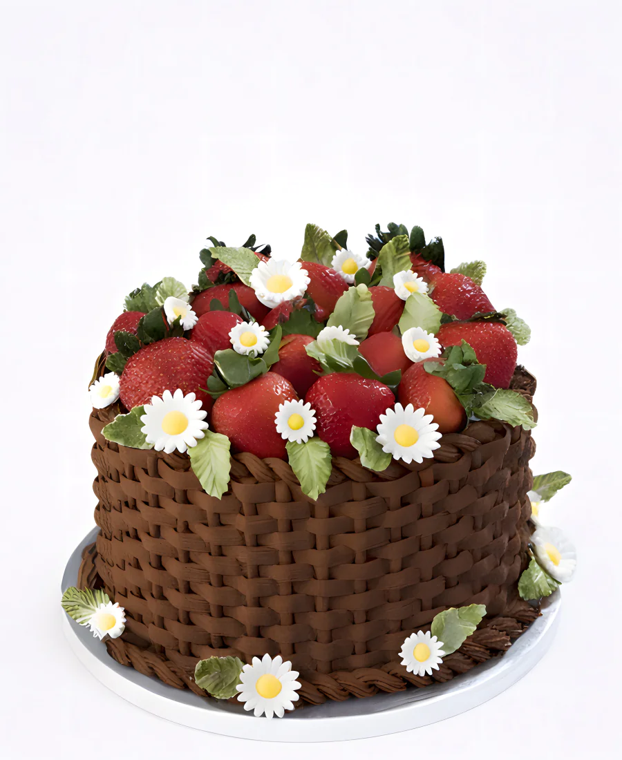 Фруктовый торт с ягодами и ромашками на день рождения Фото