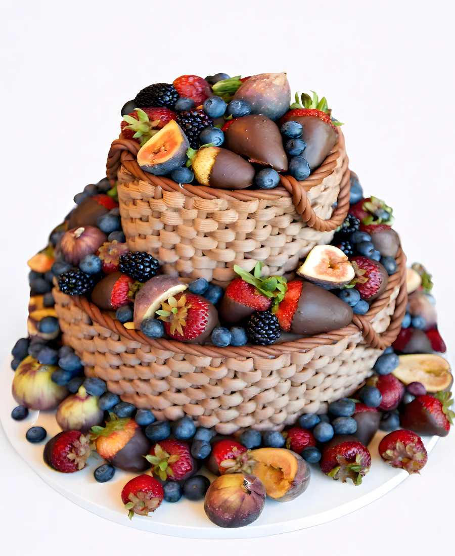 Двухъярусный торт в виде корзины с ягодами Фото