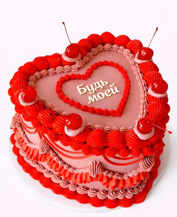 Торт на 14 февраля без мастики с вишней Фото