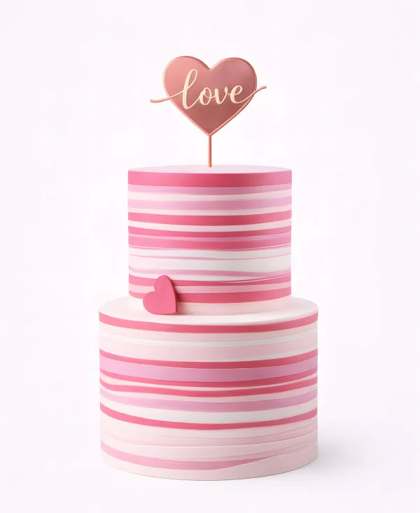 Бело-розовый торт на 14 февраля с сердечком Фото