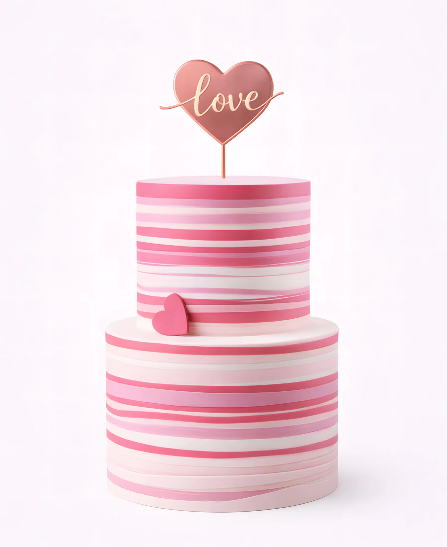 Бело-розовый торт на 14 февраля с сердечком Фото