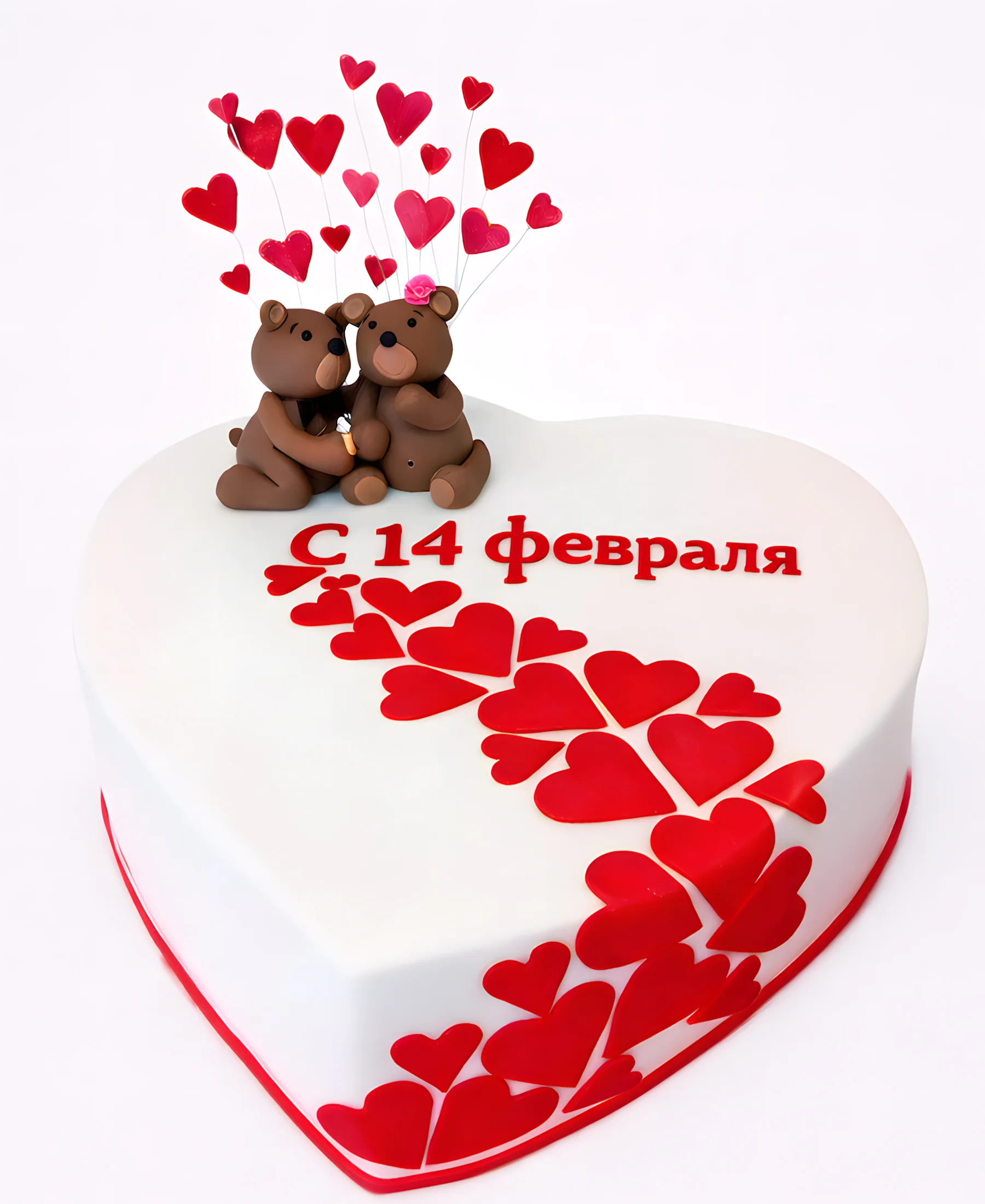 Торт с медвежатами и сердцами на день всех влюбленных Фото