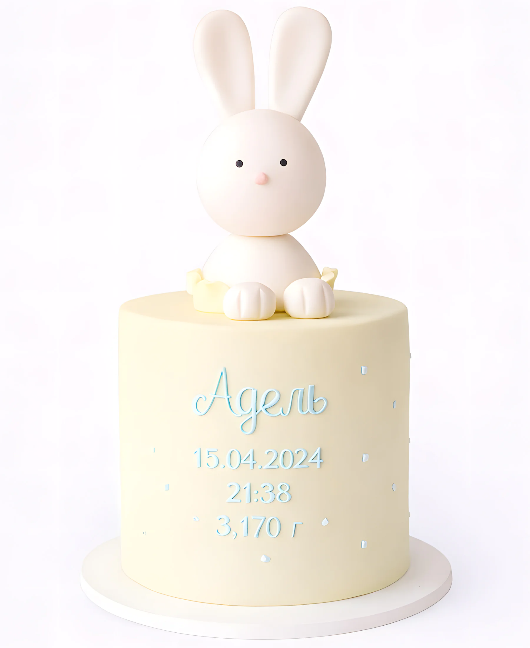 Нежный торт в горошек с зайчиком Фото