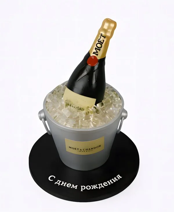 Торт бутылка шампанского в ведре для женщины Фото