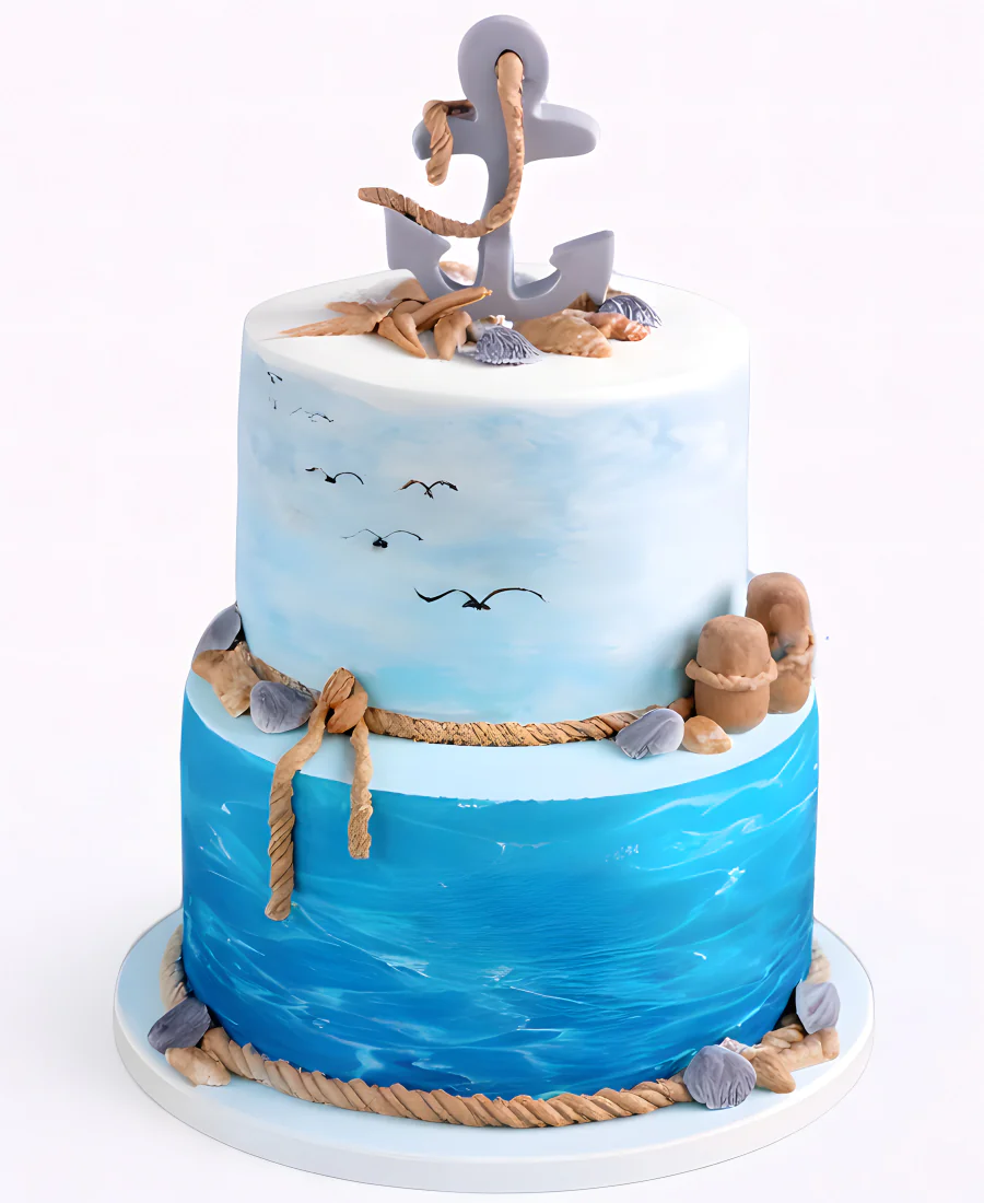 Торт в виде моря с якорем Фото