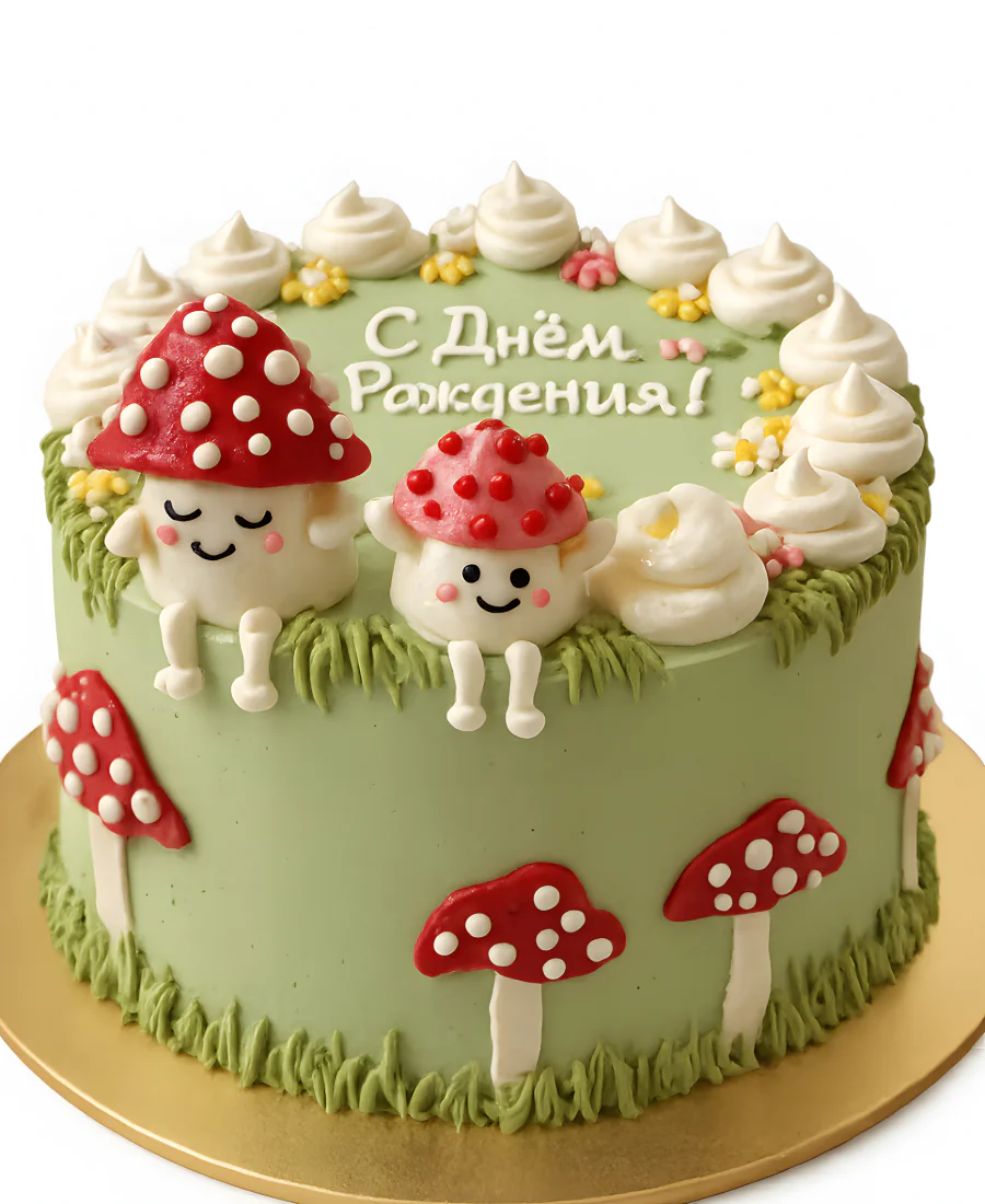 Бенто торт грибные друзья с надписью Фото