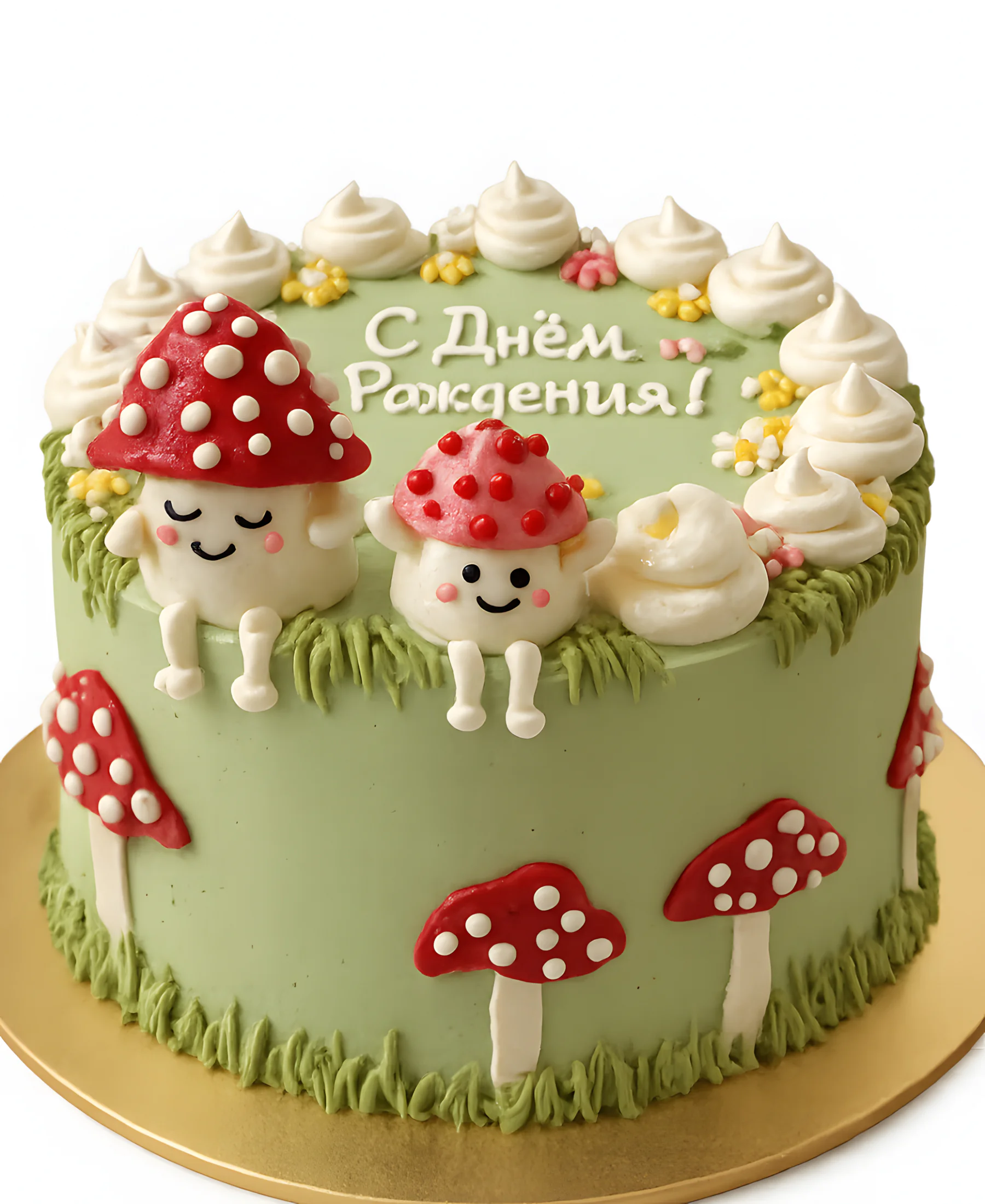 Бенто торт грибные друзья с надписью Фото