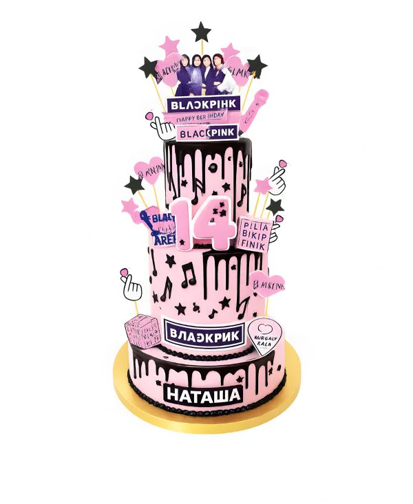 Торт с нотами и звездами Blackpink Фото