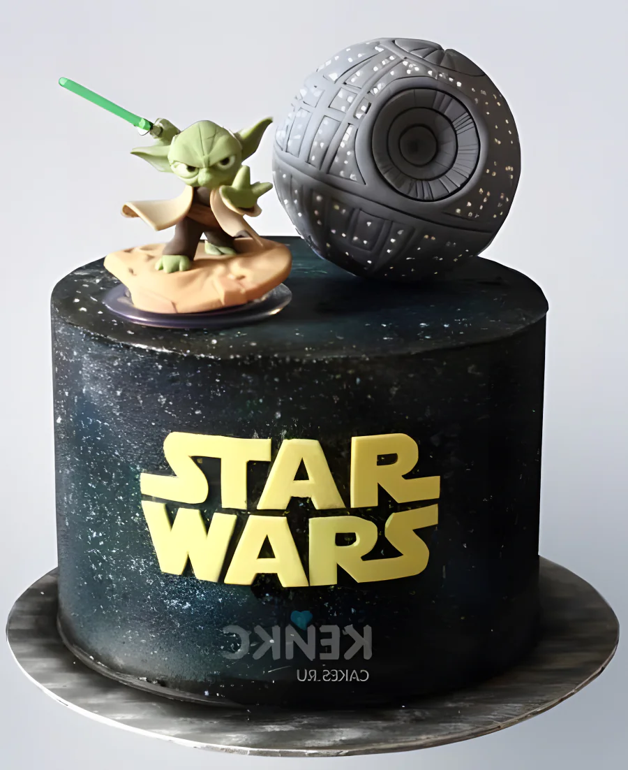 Черный торт Звездные войны с фигурками Фото