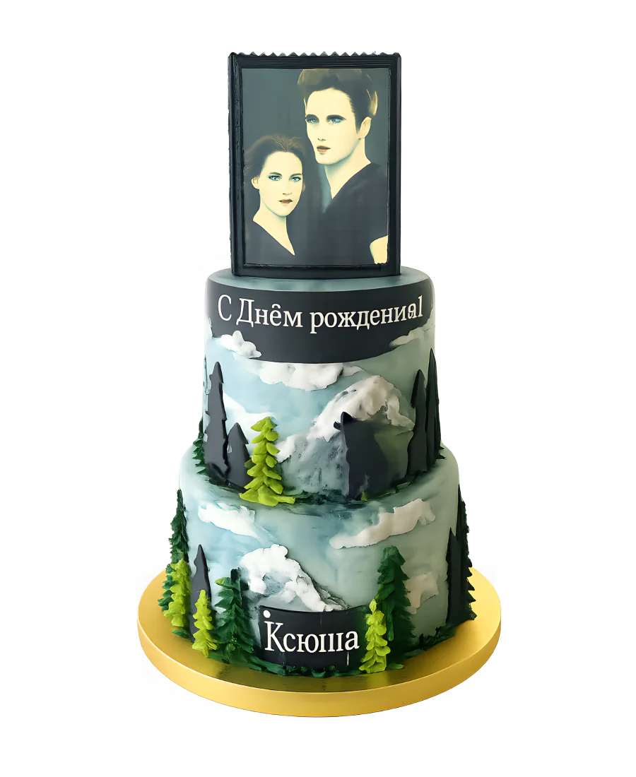 Двухъярусный торт с Беллой и Эдвардом из Сумерек Фото