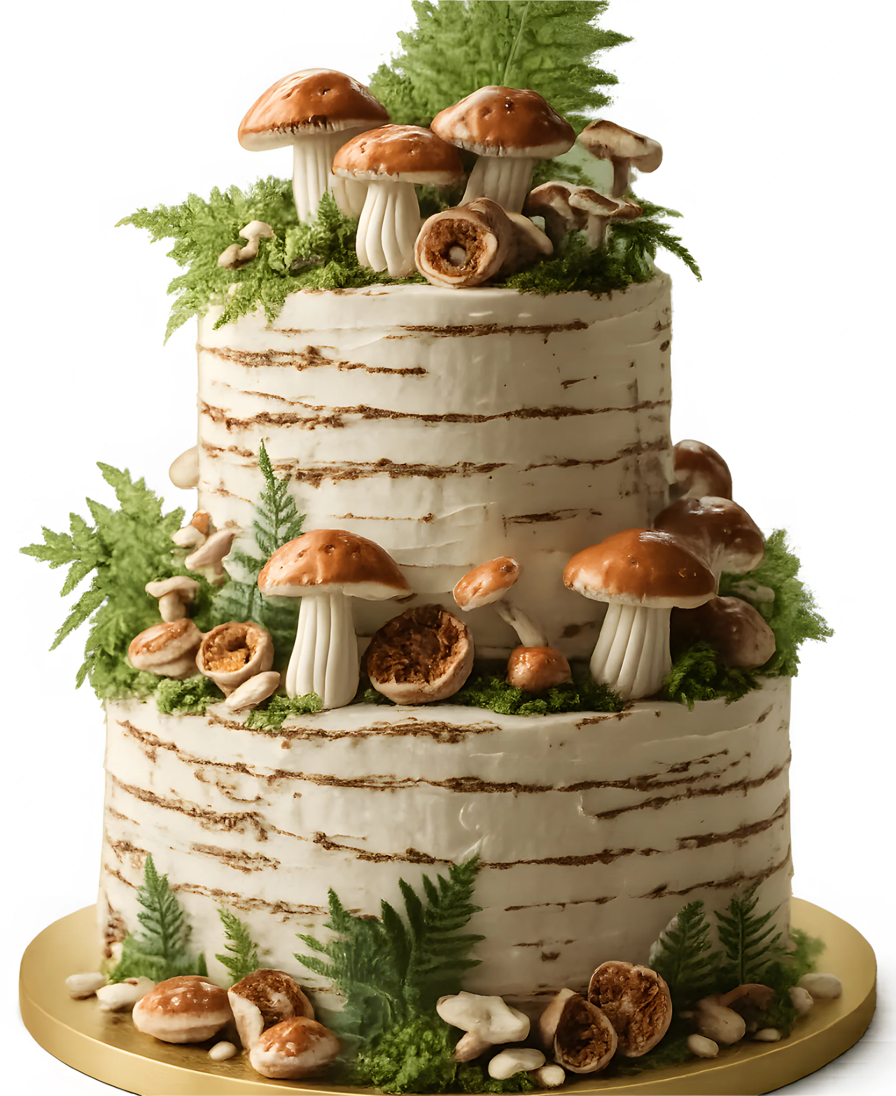 Двухъярусный торт с открытыми яруса и боровиками Фото