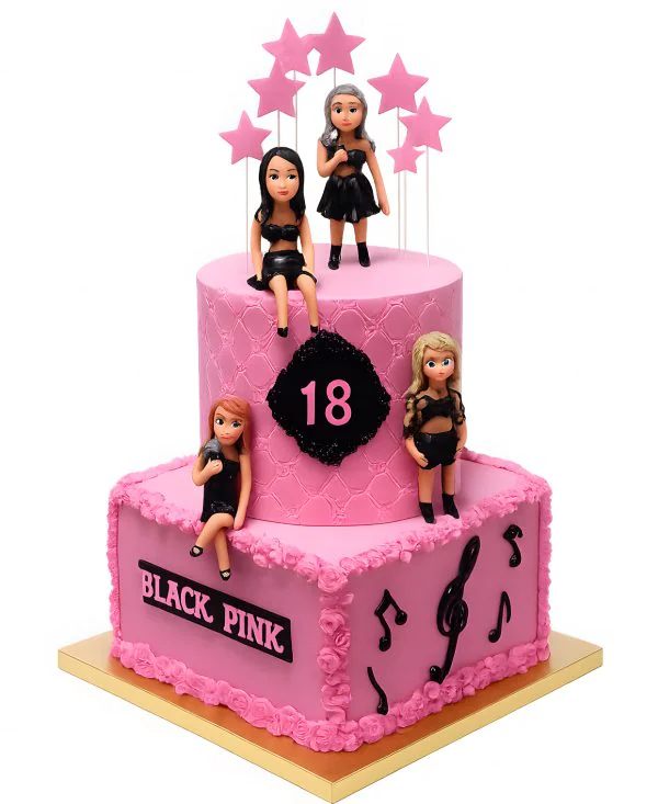 Двухъярусный торт с вокалистками Blackpink Фото