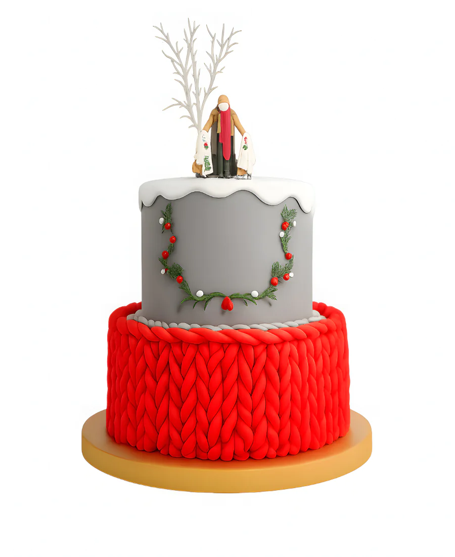 Двухъярусный торт в вязанном стиле по тематике Один дома Фото