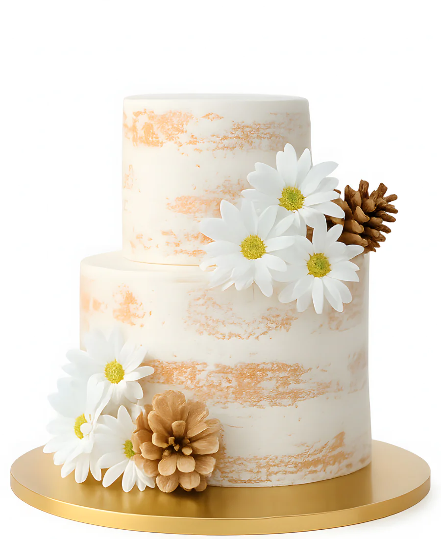 Нежный духъярусный торт с ромашками Фото