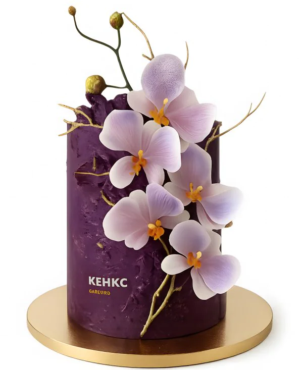 Фиолетовый торт на 8 марта с цветами Фото