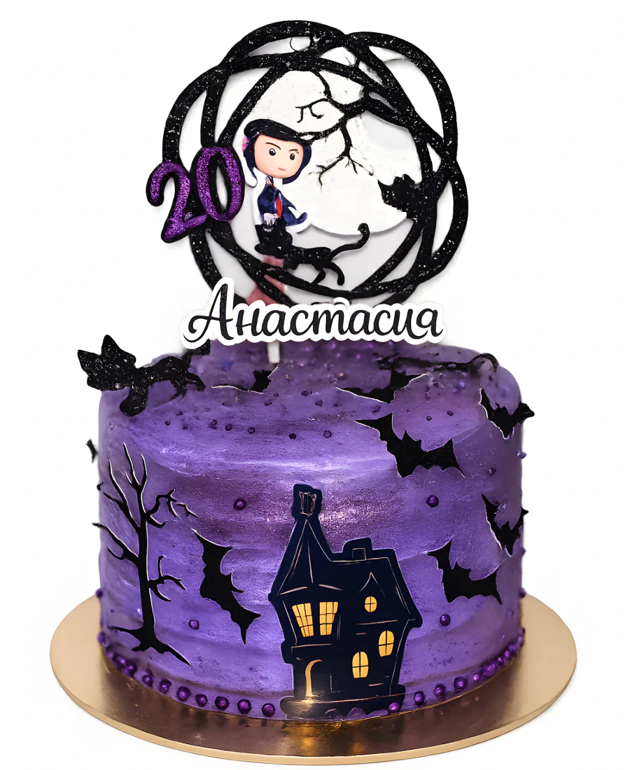 Фиолетовый торт с летучими мышами Фото