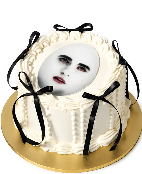 Изящный торт с бантиками и лицом Эдварда Фото