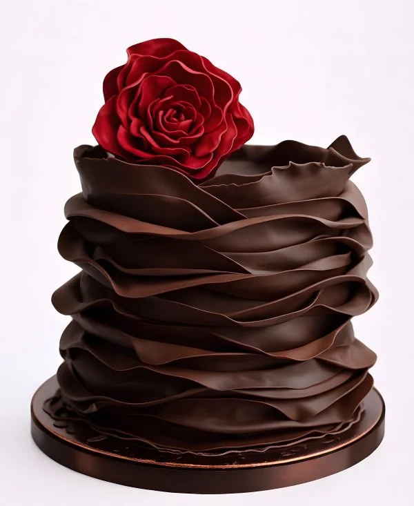 Коричневый торт с красной розой Фото