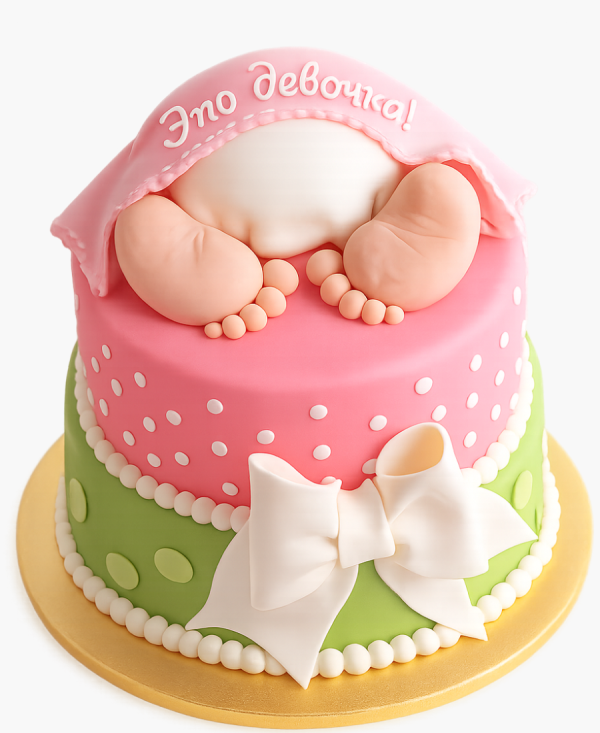 Красочный торт в два яруса на рождение девочки Фото