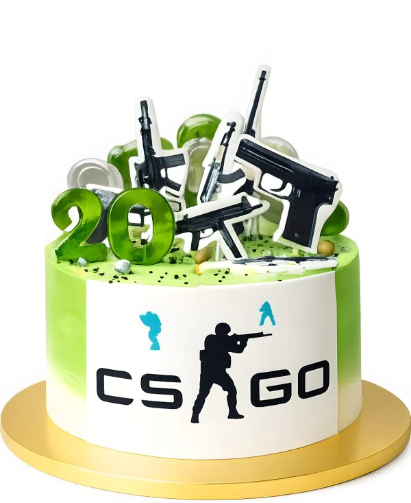 Креативный торт по игре CS GO с пистолетом Фото