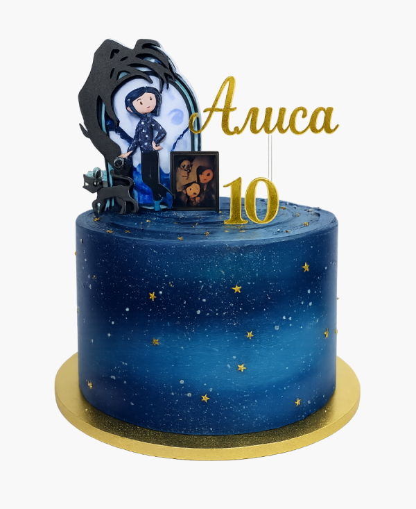 Креативный торт со второй семьей Коралины и котом Фото