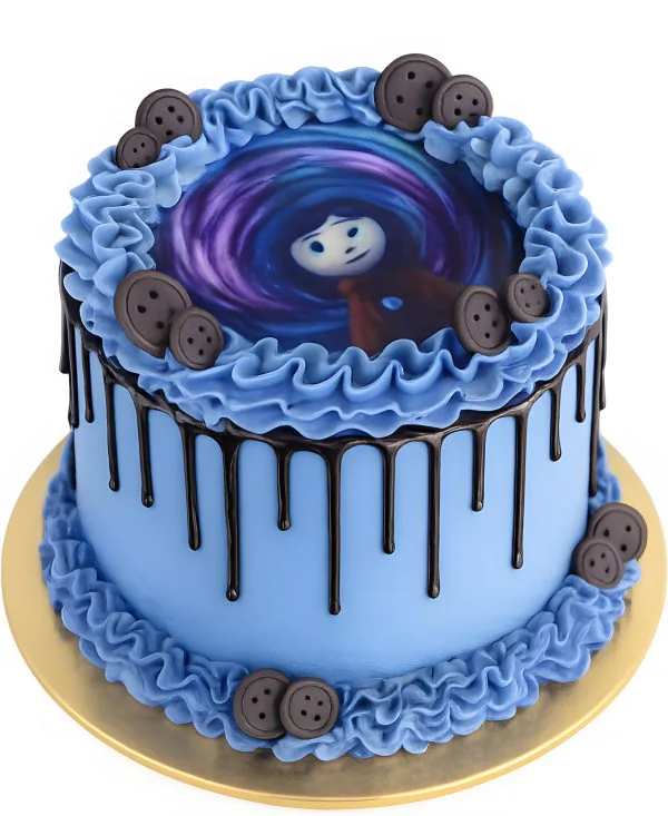 Креативный торт с Коралиной и пуговицами Фото