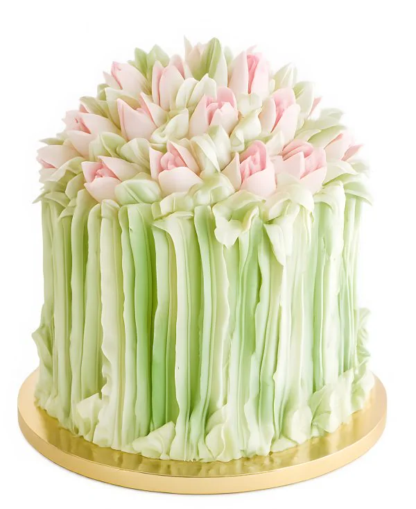 Кремовый торт с тюльпанами без мастики Фото