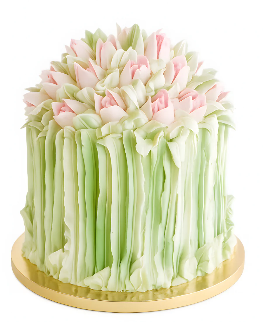 Кремовый торт с тюльпанами без мастики Фото