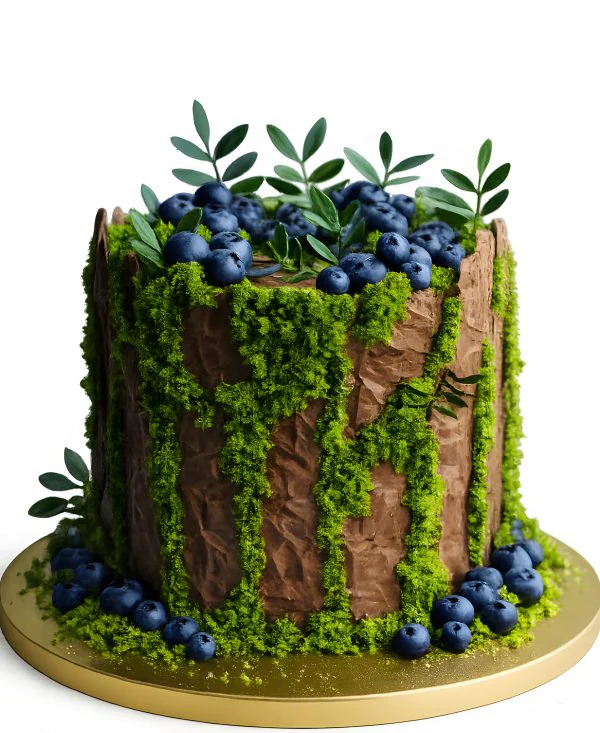 Лесной торт с голубикой и эффектом мха Фото