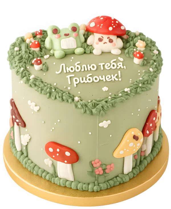 Милый торт с лягушонком и недовольным грибочком Фото
