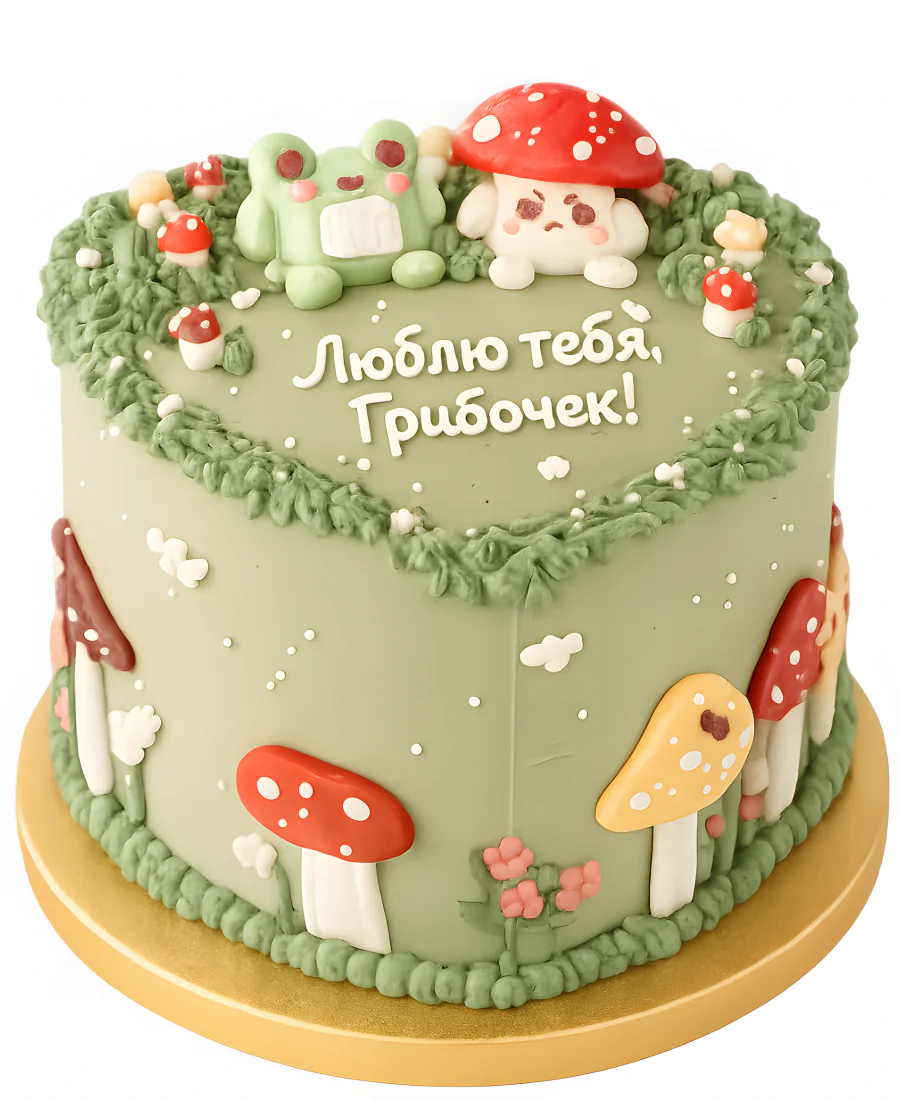 Милый торт с лягушонком и недовольным грибочком Фото