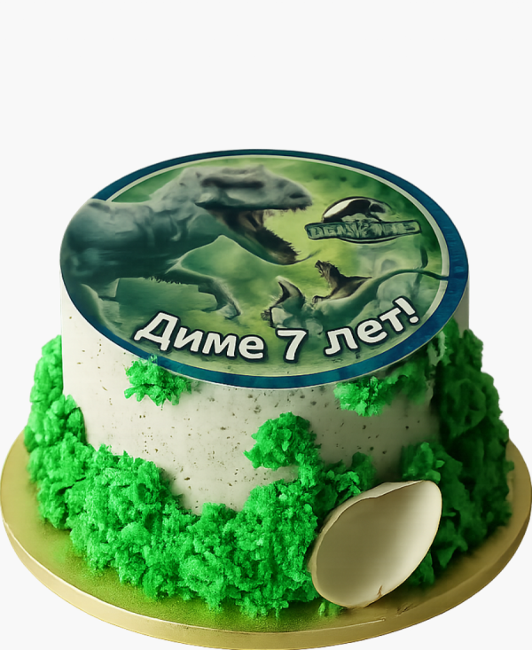 Минималистичный торт с фотопечатью Тираннозавра Фото