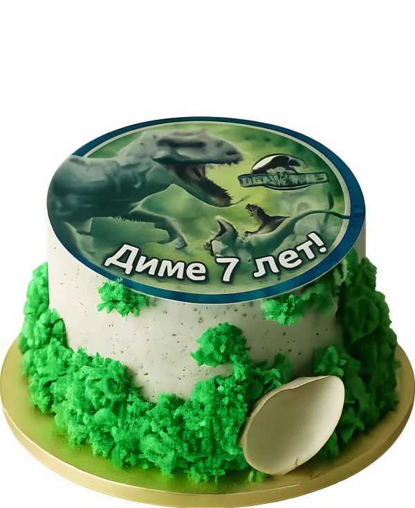 Минималистичный торт с фотопечатью Тираннозавра Фото