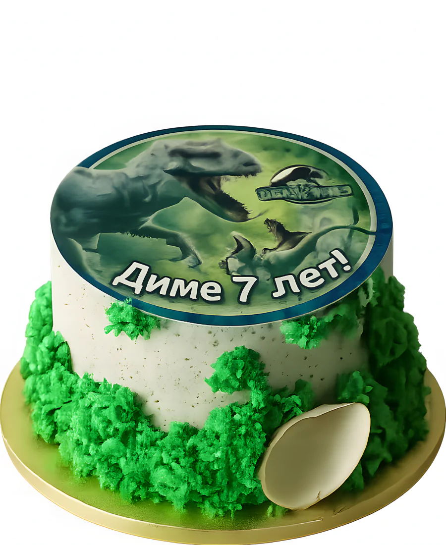 Минималистичный торт с фотопечатью Тираннозавра Фото