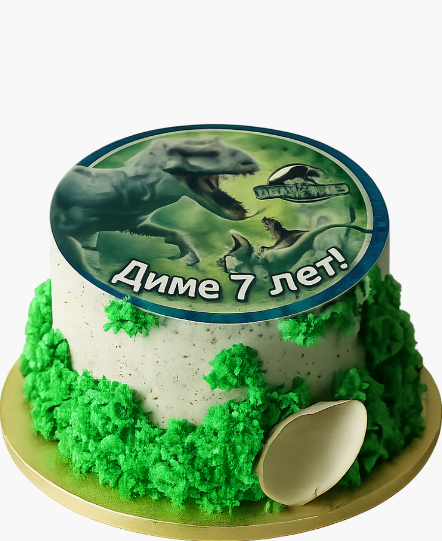 Минималистичный торт с фотопечатью Тираннозавра Фото